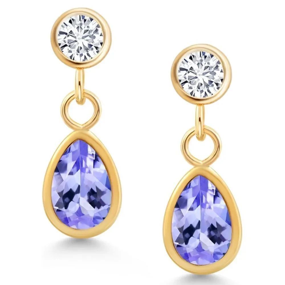 14K Yellow Gold with 0.89 Cttw Blue Tanzanite and White Diamond Post Earrings